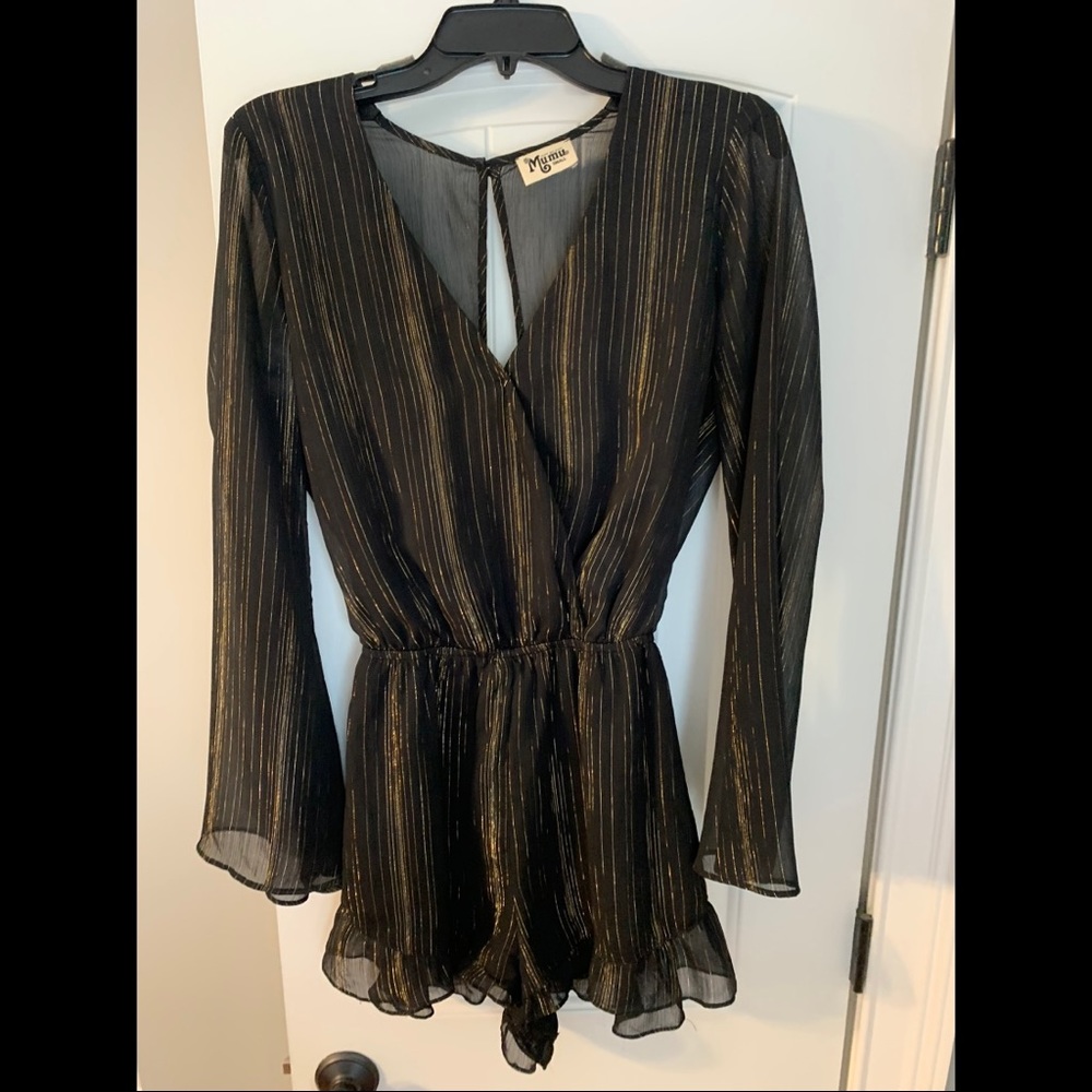 Show me your Mumu romper - black with gold shimmer stripes - Size S